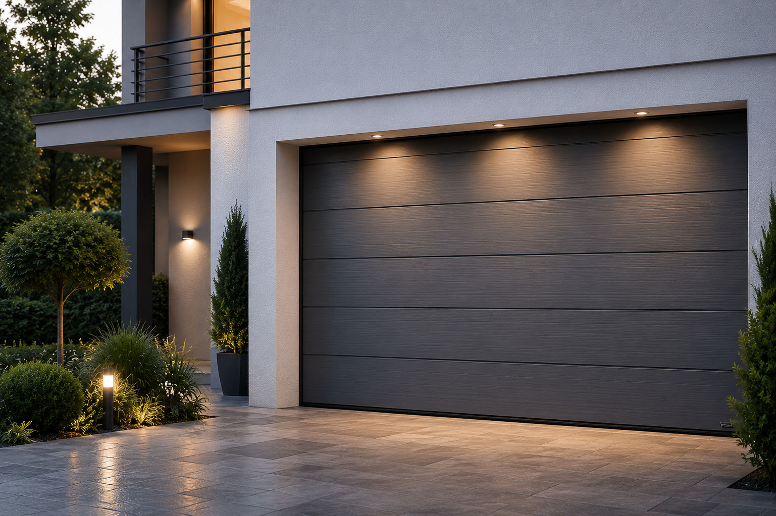 Porta garage illuminata da faretti