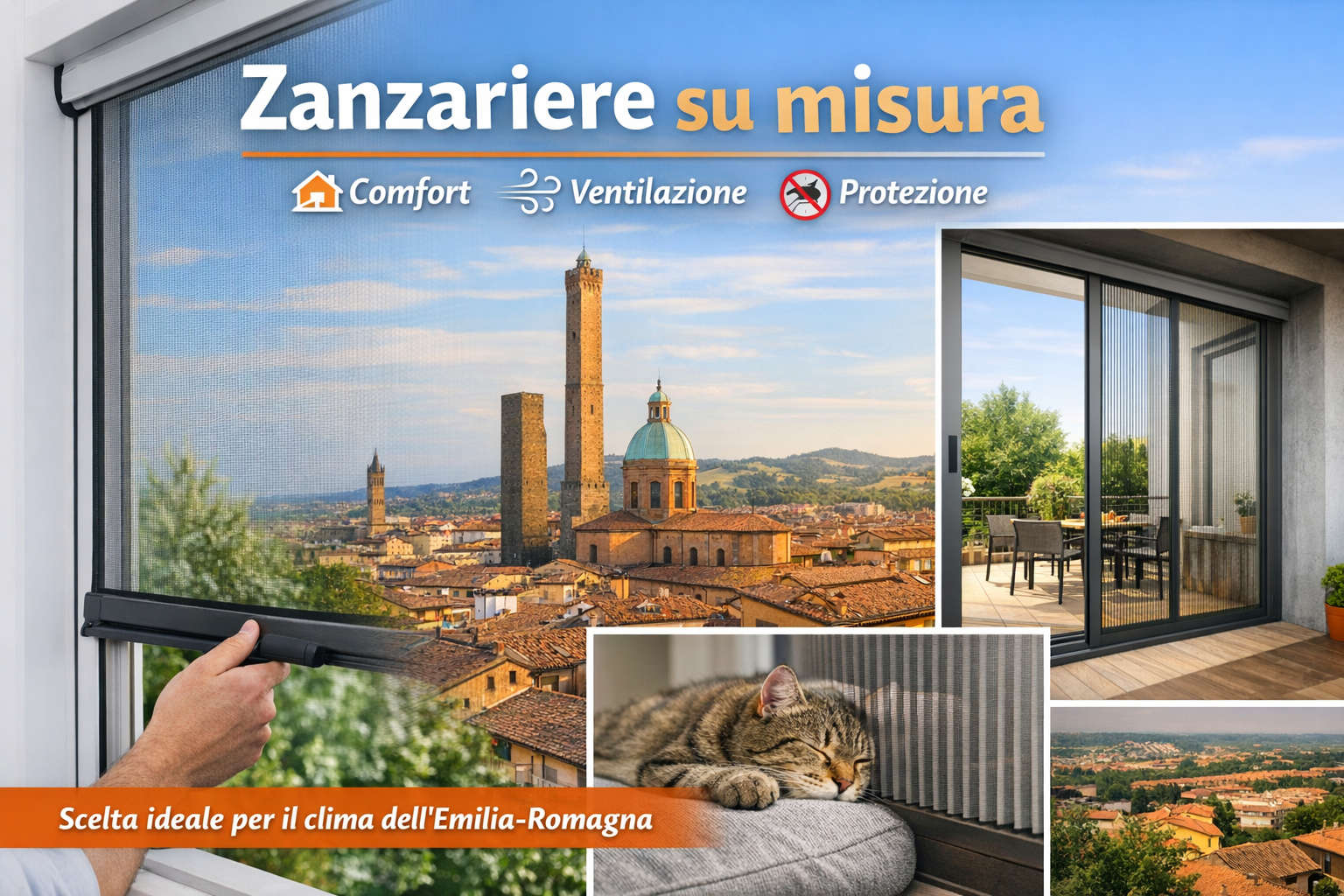 Zanzariere su misura per finestre e porte-finestre in Emilia-Romagna, soluzioni per comfort, ventilazione e protezione dagli insetti